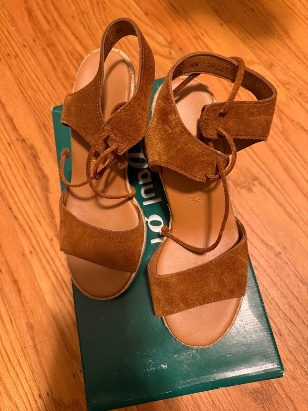 Paul Green Melissa Cognac Suede Lace-Up Wedge Sandals Size 7